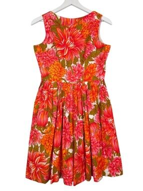 1950's SABA Jrs of California Vibrant Floral Fit-and-Flare Dress in Pink Orange